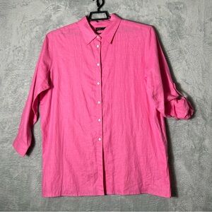 Vintage Valerie Stevens Linen Shirt Womens‎ 18W Pink Roll Tab Sleeves Minimalist